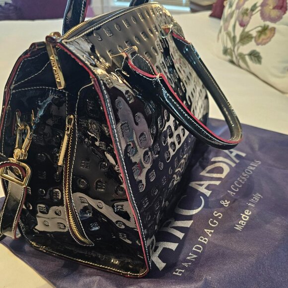 Arcadia Italian Black Patent Leather Satchel - Authentic - Picture 2 of 6